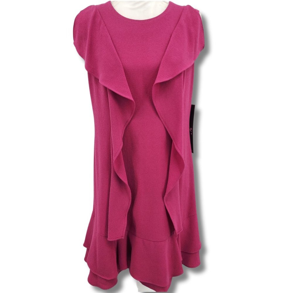 BE BY CHETTA B Magenta Sleeveless Ruffled Knee Length Dress 12 NWT